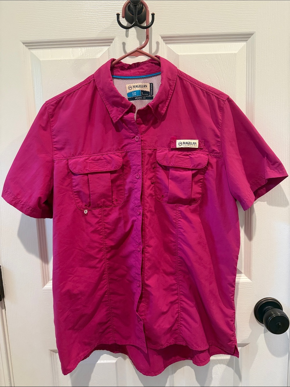 Magellan Outdoors Women’s Short Sleeve Button-Down Shirt - Fuchsia